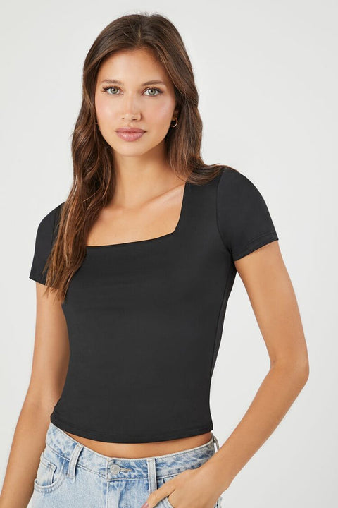 Forever 21 Women's Black Short Sleeve Squared Top | Forever 21 In Lebanon