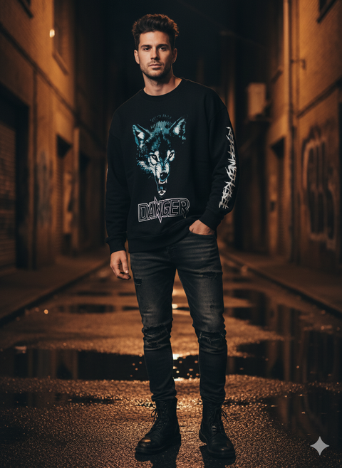 Redefined Rebel Men's Black Francis Wolf Print Sweatshirt | Redefined Rebel In Lebanon