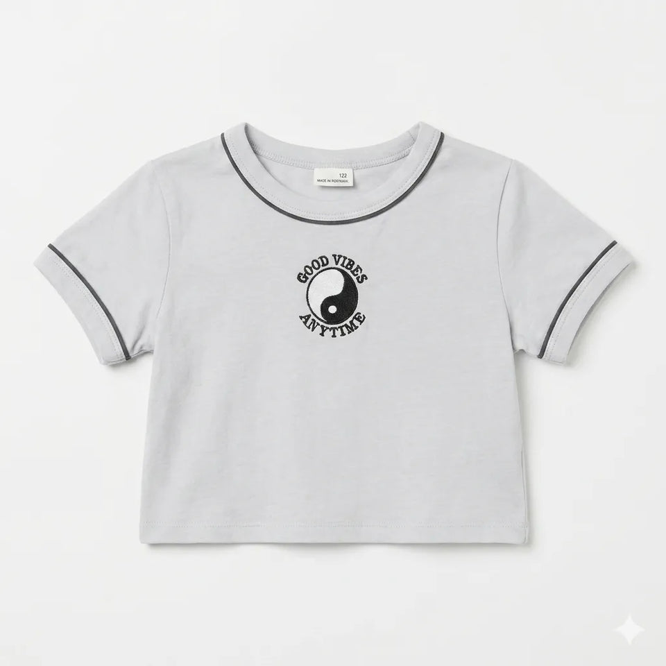 Zara Girl's Light Gray Good Vibes Anytime Ringer T-Shirt|Zara In Lebanon