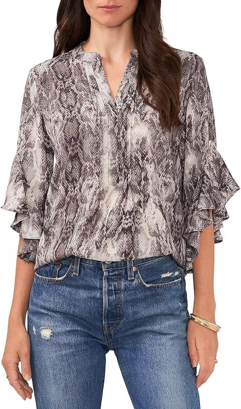 Vince Camuto Women's Multicolor Snake Printed  Flutter Sleeve Blouse | Vince Camuto In Lebanon