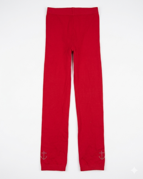Charanga Girl's Bright Cherry Red Stretch Tights with Diamante Anchor Embellishment|Charanga In Lebanon