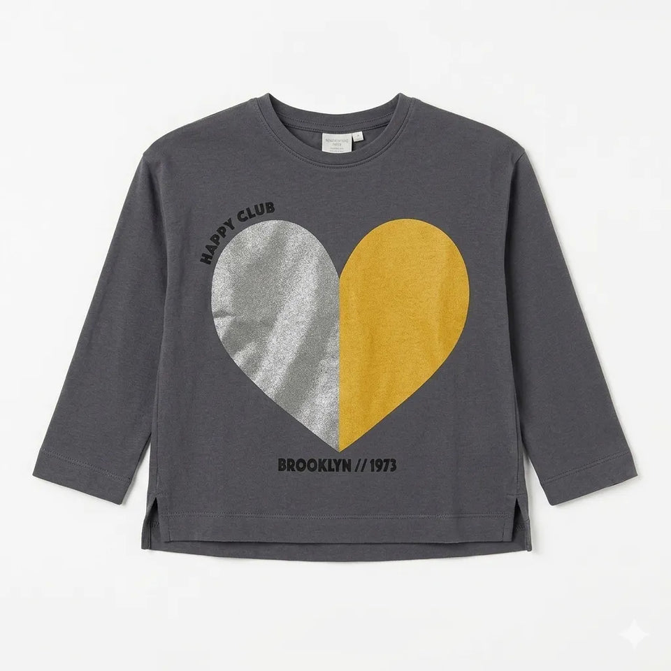 Zara Baby Girl's Gray Happy Club Heart Graphic Long Sleeve Blouse|Zara in Lebanon