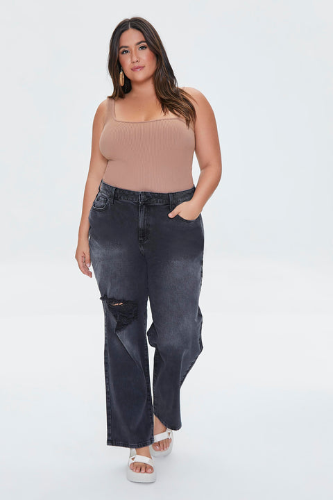 Forever 21 Women's Washed Black Knee Ripped Jeans | Forever 21 In Lebanon