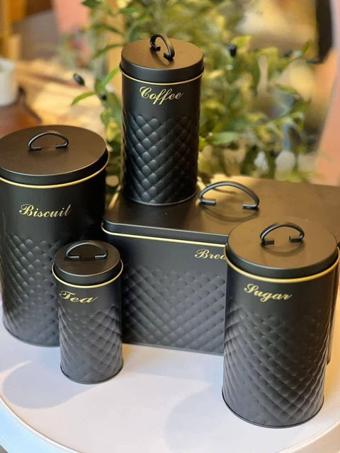 Prokious Black Galvanized Iron Pack Of 5 Bread Box & Canister Set LM25-5372 | Prokious In Lebanon