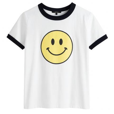 Forever 21 Women's Light Gray Smiley Graphic Grew Neck T-Shirt | Forever 21 In Lebanon