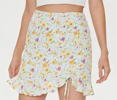Forever 21 Women's Light Blue Floral Ruched Mini Skirt | Forever 21 In Lebanon