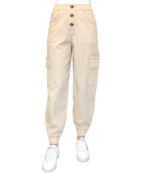 Almost Famous Women's Beige Exposed-Button High Rise Cargo Sweatpant | Almost Famous In Lebanon