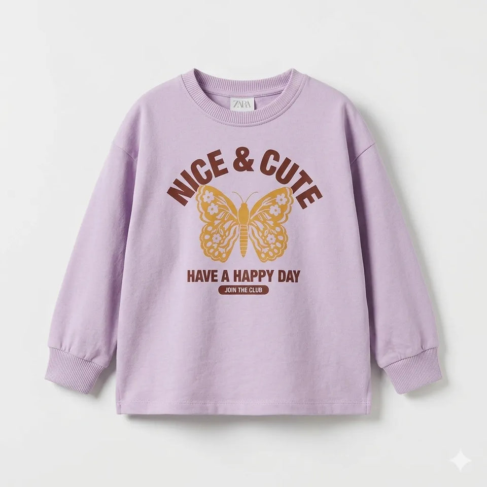 Zara Baby Girl's Light Purple Nice & Cute Butterfly Graphic Blouse|Zara in Lebanon