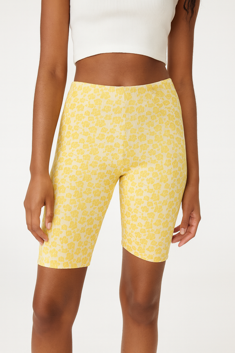 Forever 21 Women's Yellow & White Floral Printed Biker Short | Forever 21 In Lebanon