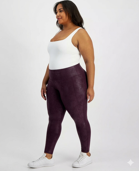 Id Ideology Women's Deep Plum Plus Size Metallic Leggings | Id Ideology In Lebanon