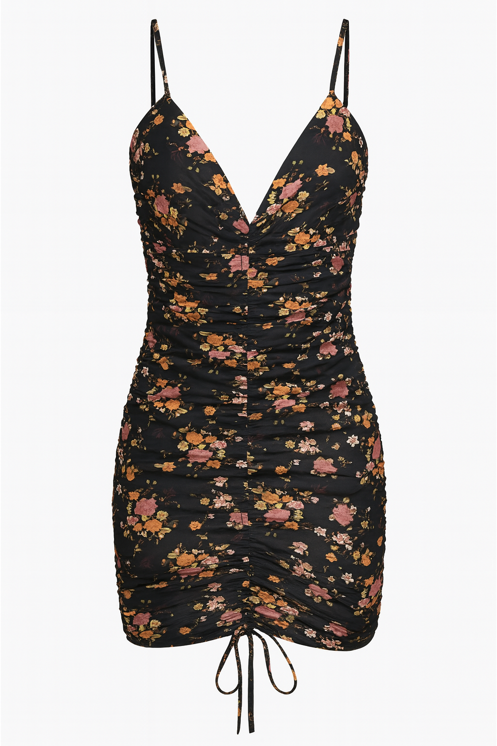 Forever 21 Women's Black Floral V-Neck Sleeveless Ruched Mini Dress | Forever 21 In Lebanon