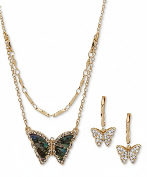 Anne Klein Women's Gold-Tone Pave & Stone Layered Pendant Necklace & Drop Earrings | Anne Klein In Lebanon