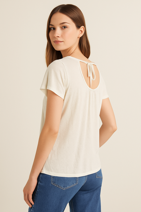 Mango Women's Off White V-Back T-Shirt |Mango In Lebanon