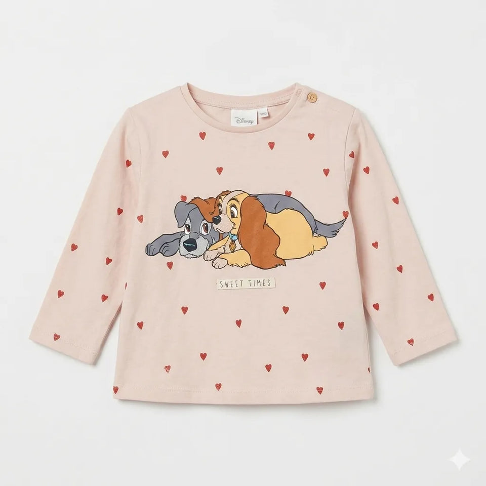 Zara Baby Girl's Light Pink Lady & The Tramp Sweet Times Graphic Heart Printed Long Sleeve Blouse|Zara in Lebanon