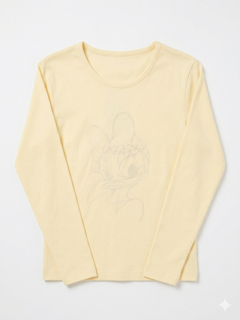 Disney Girl's Light Yellow Long-Sleeve Minnie Mouse Graphic Blouse|Disney In Lebanon