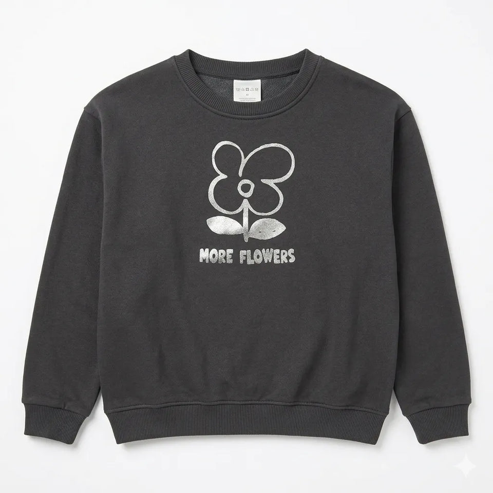 Zara Girl's Dark Gray More Flower Metallic Print Sweatshirt|Zara in Lebanon