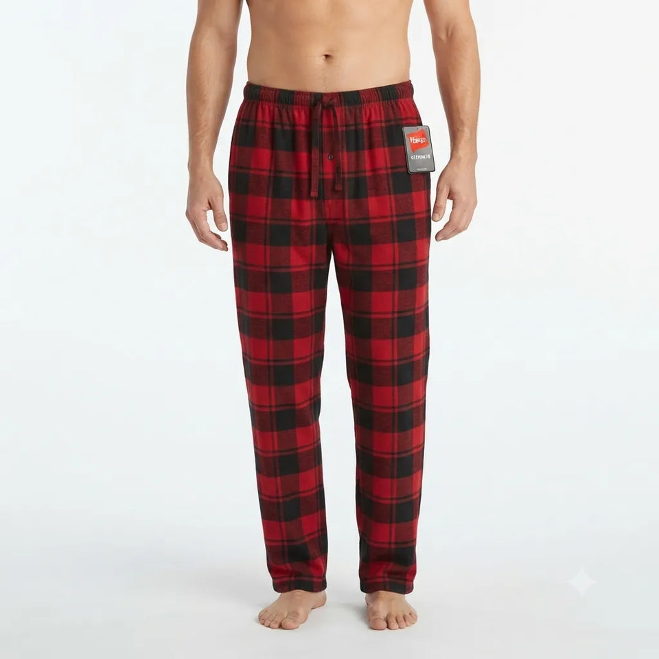 Hanes Men's Red Buffalo Plaid Brushed Fleece Pajama Bottom