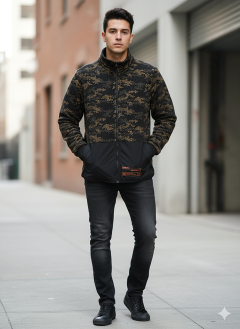 Redefined Rebel Men's Black Printed Zippered Stand Collar Jacket | Redefined Rebel In Lebanon