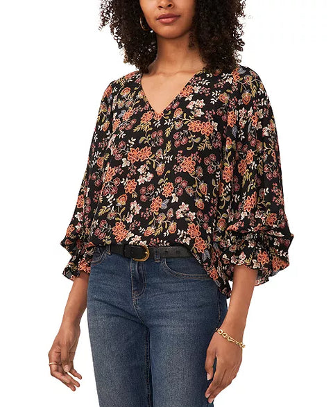 Vince Camuto Women's Black Floral Printed V Neck Blouse |Vince Camuto In Lebanon