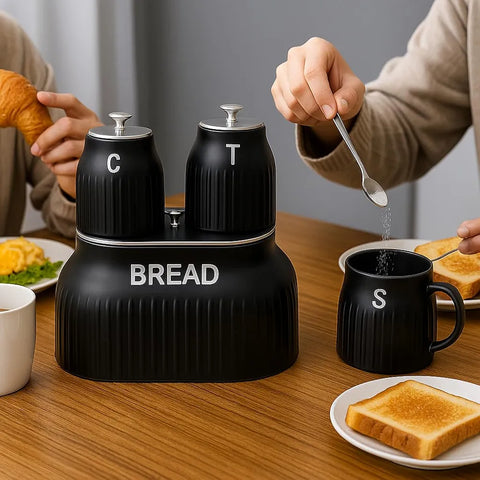 Prokious Black Galvanized Iron Pack Of 4 Bread Box & Canister Set LM25-5363 | Prokious In Lebanon