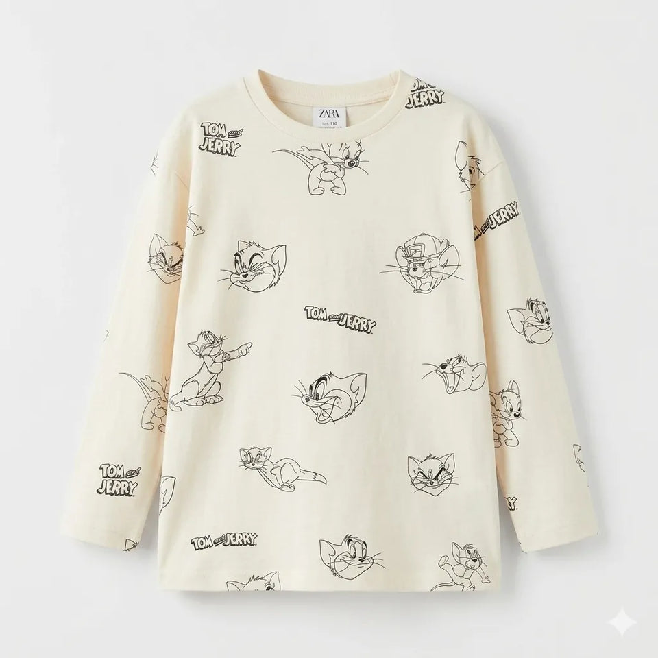 Zara Boy's Beige Tom & Jerry Print Long Sleeve Blouse|Zara in Lebanon