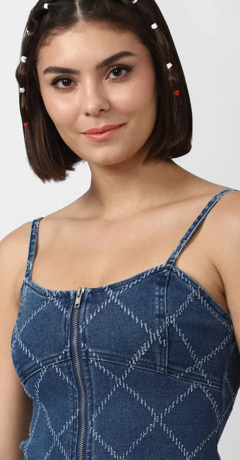 Forever 21 Women's Blue Denim Sleeveless Full Zip Mini Dress | Forever 21 In Lebanon