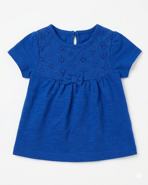 Charanga Baby Girl's Navy Short Sleeve Eyelet Lace Top|Charanga In Lebanon