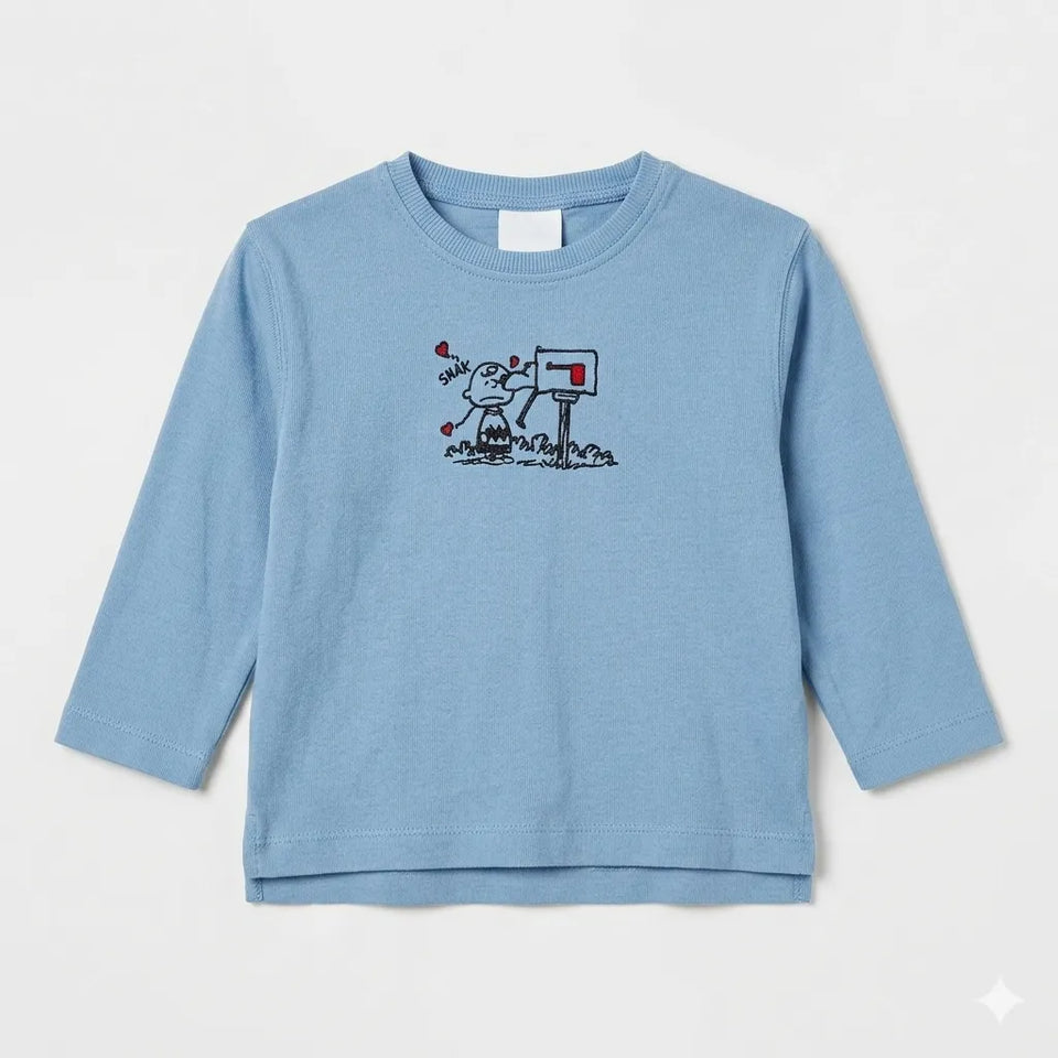 Zara Baby Boy's Dusty Blue Peanut Charlie Brown Smak Graphic Long Sleeve Blouse|Zara in Lebanon