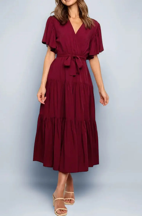 Kasper Women's Dark Red Knit Flutter Sleeves Sheath Dress | Kasper In Lebanon