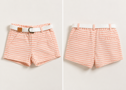 Charanga Baby Boy's Cream & Peach Striped Linen Belted Shorts | Charanga In Lebanon
