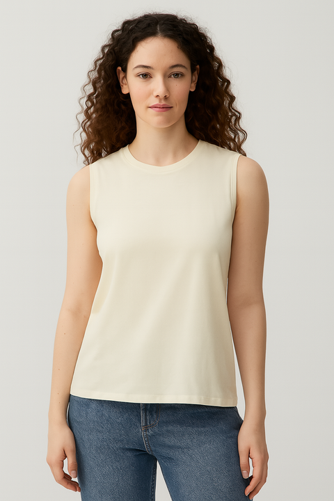 Mango Women's Off White Crew-Neck Sleeveless Blouse |Mango In Lebanon