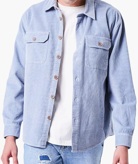 Forever 21 Women's Dusty Blue Velvet Ribbed Long Sleeve Jacket | Forever 21 In Lebanon