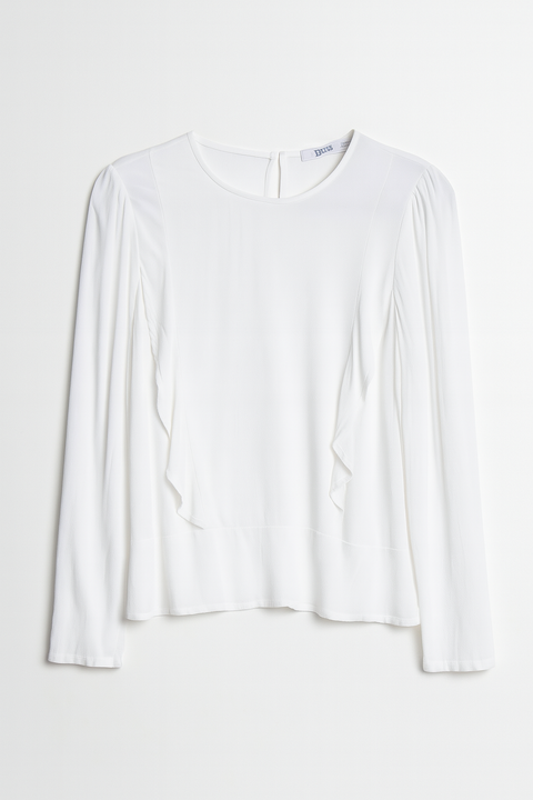 Mango Women's White Long Sleeve With Ruffles Blouse |Mango In Lebanon