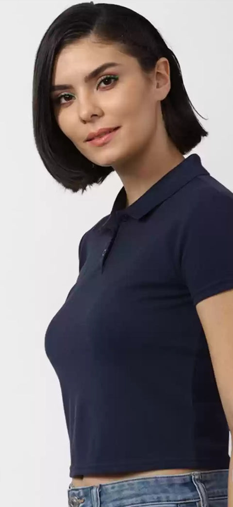 Forever 21 Women's Navy Polo Neck T-Shirt | Forever 21 In Lebanon