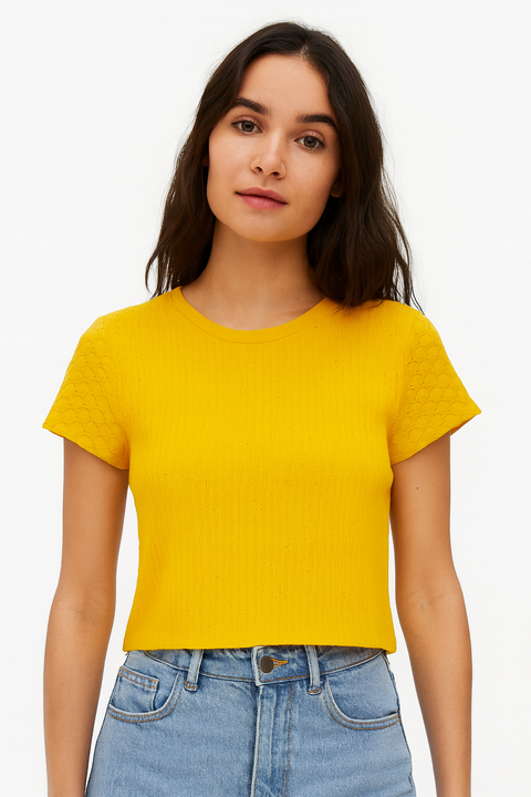 Forever 21 Women's Mari Gold Round Neck Short Sleave Top | Forever 21 In Lebanon