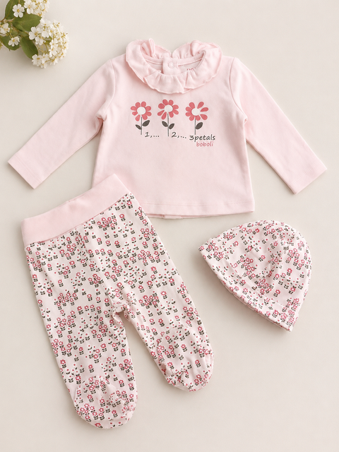Boboli Baby Girl's Pink 3 pcs Cotton Set | Boboli In Lebanon