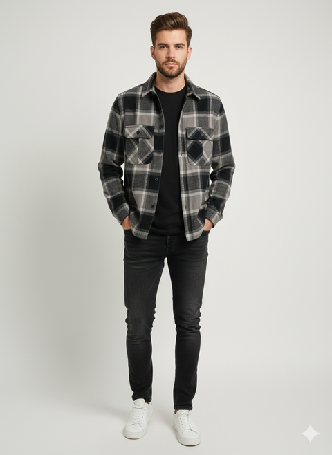 Only & Sons Men's Multi-Gray Button Up Check Shacket | Only & Sons In Lebanon