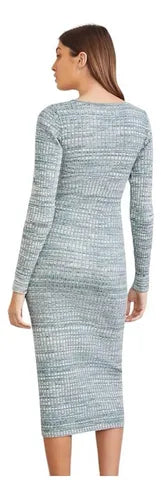 Forever 21 Women's Green & White Ripped Round Neck Long Sleeve Midi Dress |Forever 21 In Lebanon