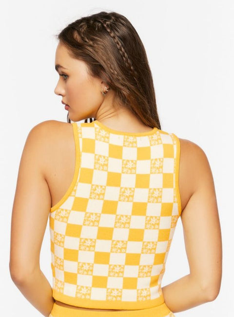 Forever 21 Women's Yellow & White Checkered Sleeveless Blouse |Forever 21 In Lebanon