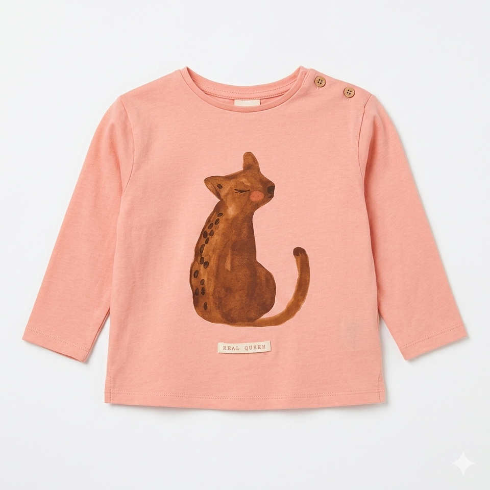Zara Baby Girl's Pink Real Queen Graphic Long Sleeve Blouse|Zara in Lebanon