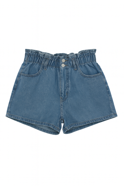 Forever 21 Women's Blue Paperbag Cinched Waist Denim Short |Forever 21 In Lebanon