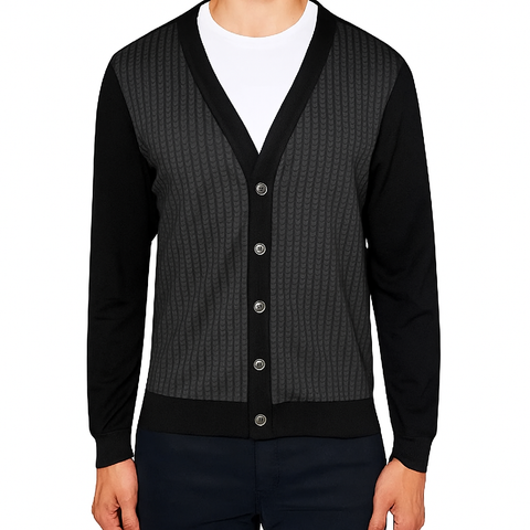 Tallia Men's Black Slim-Fit Herringbone Cardigan |Tallia In Lebanon