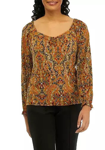 Michael Kors Women's Long Sleeve Paisley Ruched Knit Blouse | Michael Kors In Lebanon