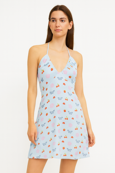 Forever 21 Women's Light Blue Printed Sleeveless Mini Dress |Forever 21 In Lebanon