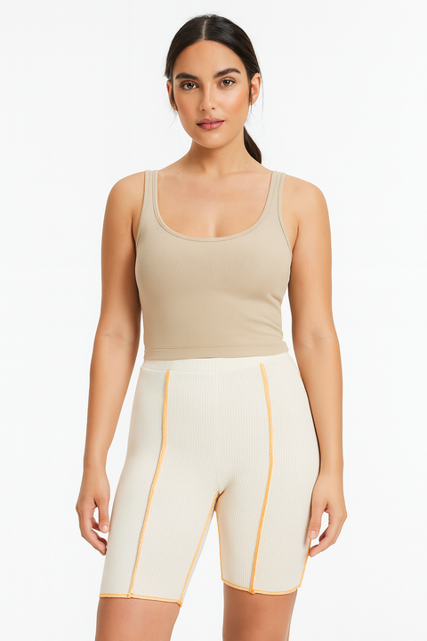 Forever 21 Women's White & Orange Ribbed Biker Short |Forever 21 In Lebanon