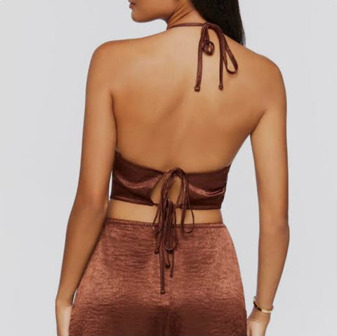 Forever 21 Women's Dark Brown Open Back Halter Neck Romper | Forever 21 In Lebanon