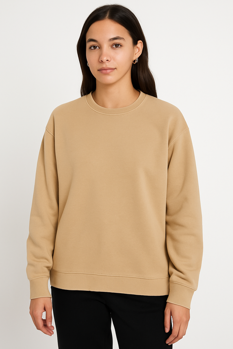 Mango Women's Beige Long Sleeve Ribbed Neck Sweatshirt |Mango In Lebanon