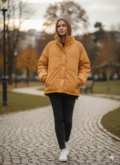 Inside Women's Warm Beige Hooded Puffer Jacket |Inside In Lebanon