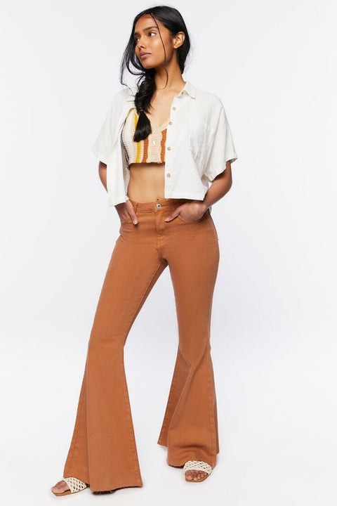 Forever 21 Women's Brown Mid Rise Slim Fit Flare Leg Jeans | Forever 21 In Lebanon
