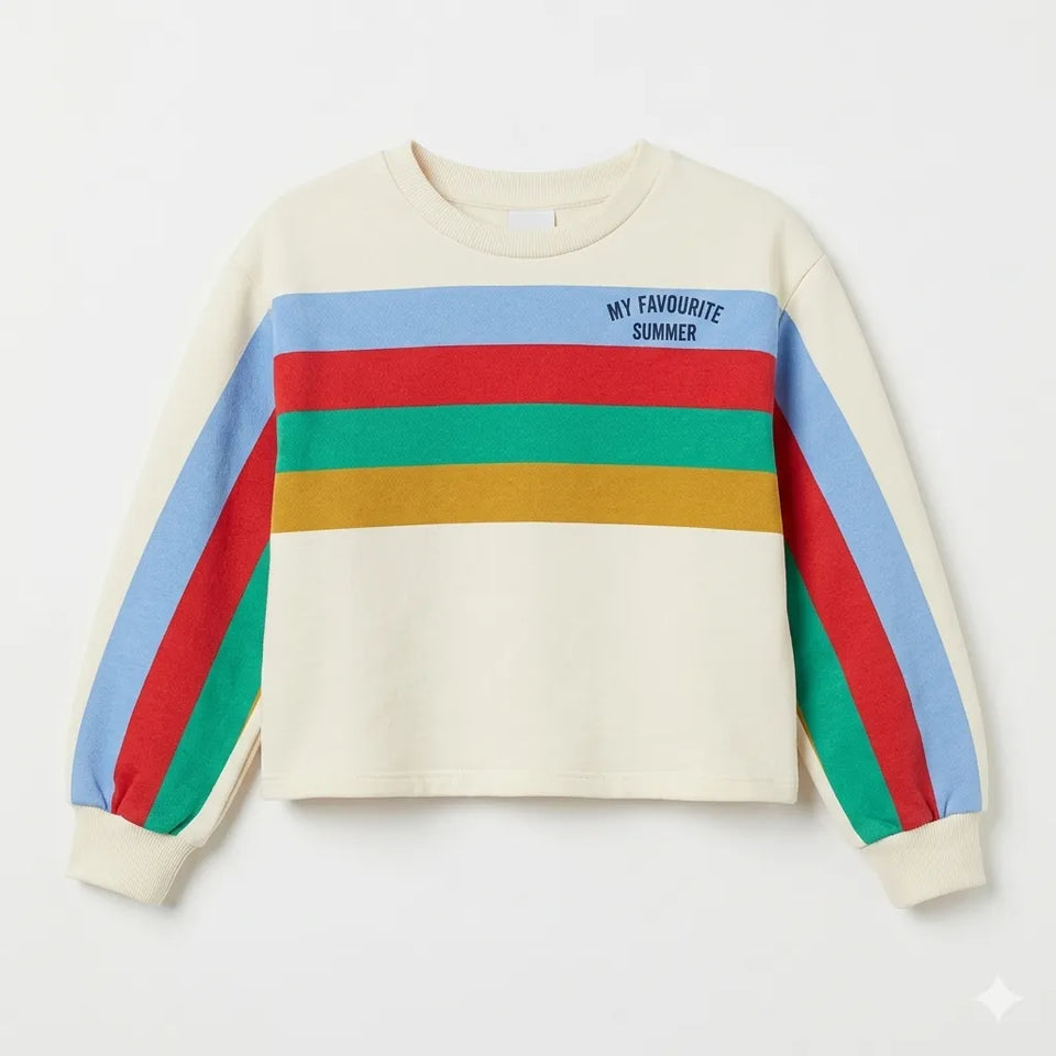 Zara Boy's Cream Multi My Favorite Summer Striped Crew Neck Long Sleeve Sweatshirt|Zara in Lebanon